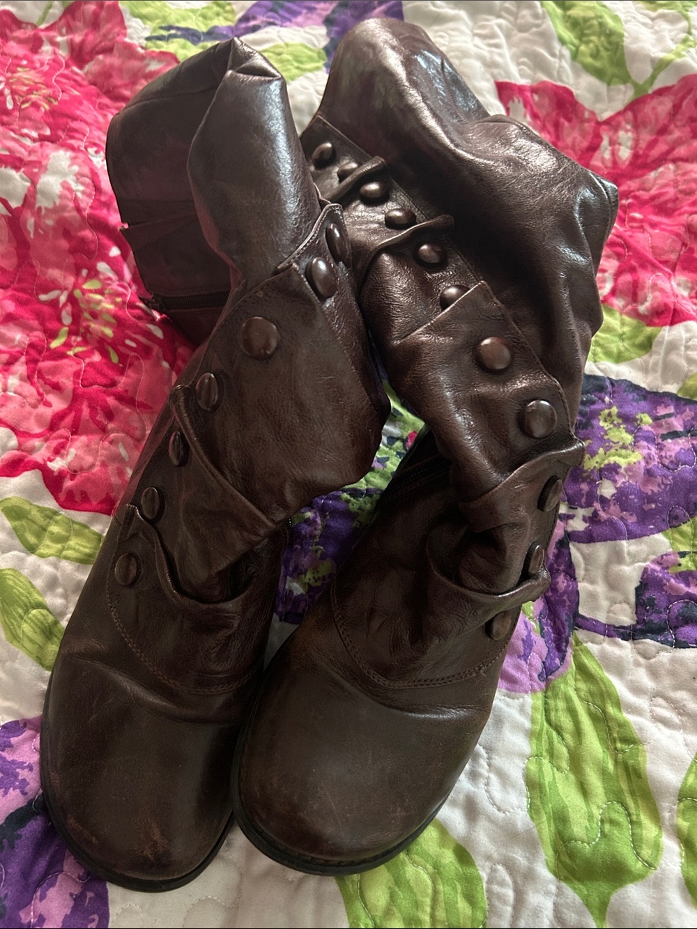 Womens Dark Brown Button-Accent Leather Boots 8.5 mix moos